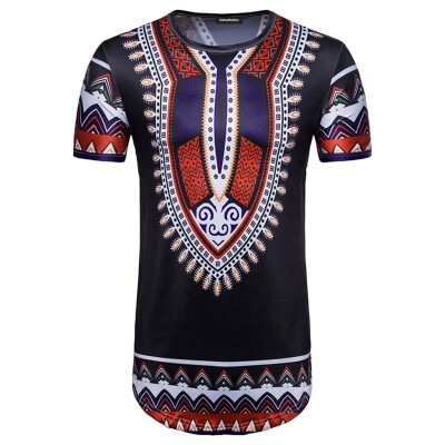 

Toponeto Mens Summer Casual African Print O Neck Pullover Short Sleeve T-shirt Top Blous