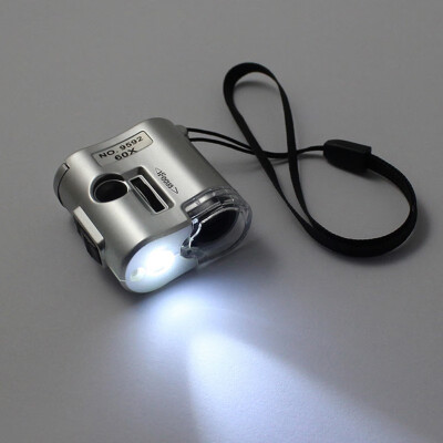 

Mini 60X Pocket Microscope Jewelry Magnifier Loupe Glass LED UV Light 9592