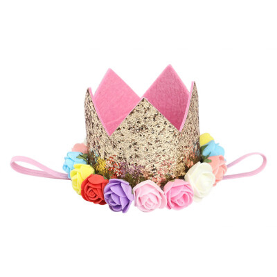 

Baby hat Princess Baby Girl Birthday Party Hat Flower Crown Party Headband Gold Hairband Hair Accessories For Photography Props
