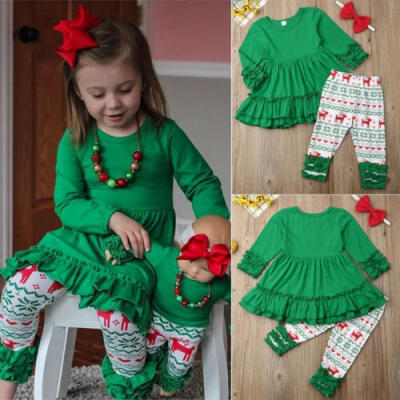 

3PCS Toddler Kids Baby Girls Ruffled Tops Long Pants Christmas Outfits Clothes