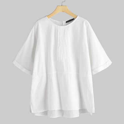 

Top Fashion Celmia Casual Batwing Sleeve Loose Blouse Women Summer Solid Buttons Linen Baggy Work Office Shirts Plus Size