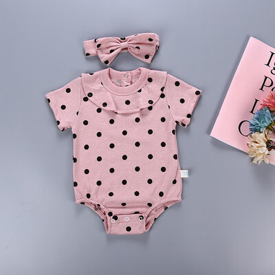 

2 PCS Newborn Infant Baby Girls Set Short sleeve Rompers Cute Dot Jumpsuit Kow Headwear Playsuit Outfits Sunsuit
