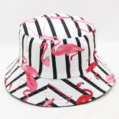 

Flamingo Print Bucket Hat Women Double Wear Cotton Cap Sun Hats Autumn Men Fishing Hat