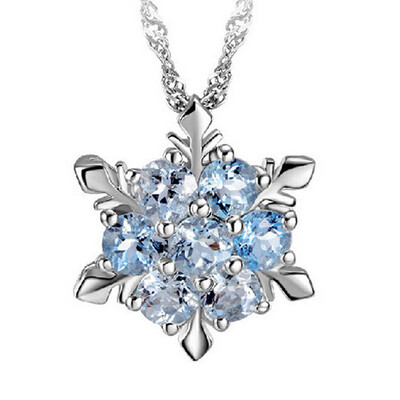 

Natural Temperament Zircon Gemstone Necklace Silver Plated Snowflake Pendant Necklace Christmas Gift