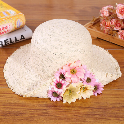 

Mori girl autumn lily summer straw hat side curl jazz hat wide brim beach vacation photo sun hat