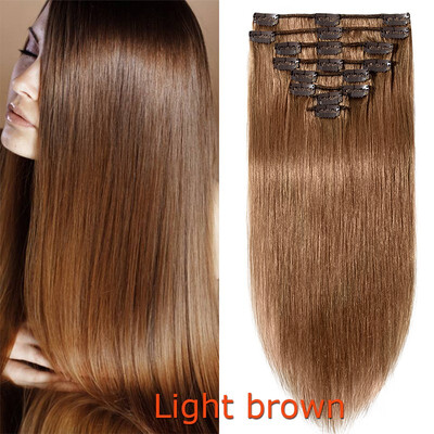 

100 Human Hair Real Thick Women Girls Long Straight Full Head Hair Extension Clip In Hair Extension