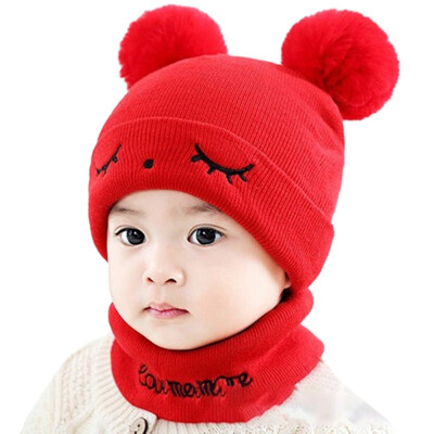 

Baby Winter Warmer Scarf Cartoon Print Hat With Ball Design Infant Collar Scarves Neckerchiefs Headwear Set 2019