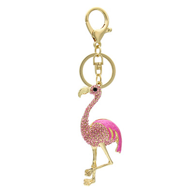 

Flamingo Zinc Alloy Rhinestone Key Chain Hollow Shining Key Ring with Clip Hook Handbag Purse Car Pendant Ornament Decor--Blue