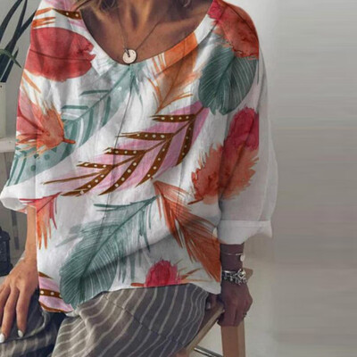 

Tailored Women Fashion O-Neck Print Batwing Sleeve Long Loose Blouse Tops
