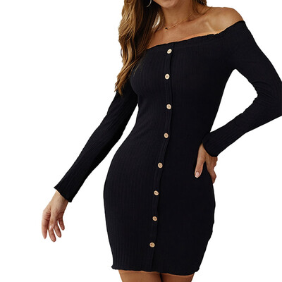 

Women Fashion Sexy Off-The-Shoulder Dress Long Sleeve Bodycon Hip Dress