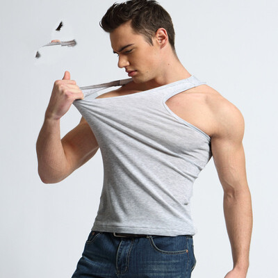 

Mens vest cotton slim bodybuilding sports solid color cotton sweat vest men
