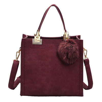 

Solid Color Pompom Pendant Handbag Women Faux Leather Crossbody Shoulder Bag