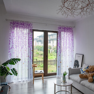 

Gobestart Leaves Sheer Curtain Tulle Window Treatment Voile Drape Valance 1 Panel Fabric
