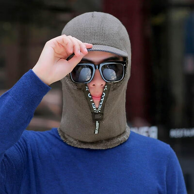 

New Men Winter Beanies Skullies Wool Knitted Cap Mask Plush Pocket Hat Thick Warm Unisex Snow Cap