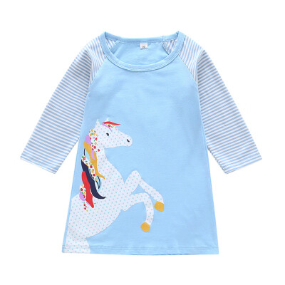 

Spring Autumn Casual Fashion Toddler Baby Girl Striped Cartoon Printing Long Sleeve Kids Princess Dress