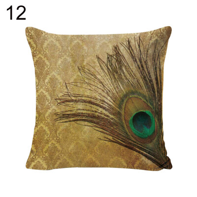 

Vintage Flower Peacock Feather Linen Pillow Case Cushion Cover Sofa Home Decor