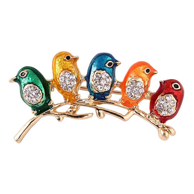 

Jewelry For Girls Kids Best Gifts Scarf Shoulder Suit Collar Corsages Colorful Five Cute Birds Brooches Crystals Enamel