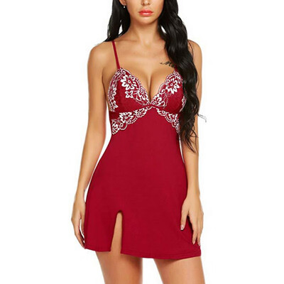 

Fashion Women Stitching Color Lace Has Bra Low-cut Sleepwear