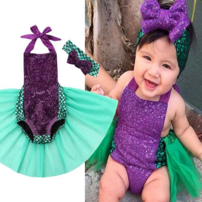 

2PCS Newborn Baby Girl Mermaid Bodysuit Tulle Dress Romper Jumpsuit Outfit