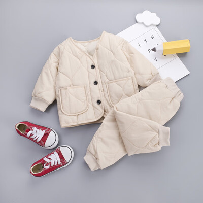 

Kids Clothes 2019 Winter Baby Boys Girls Thicken Warm Cotton Outfit Toddler Coat Tops Pants 2Pcs Chilren Clothing Set