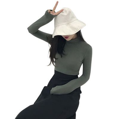 

Autumn New Novel Chic Slim Solid Color T-shirt Fashion Trend Long-sleeved Turtleneck Women Bottoming Top