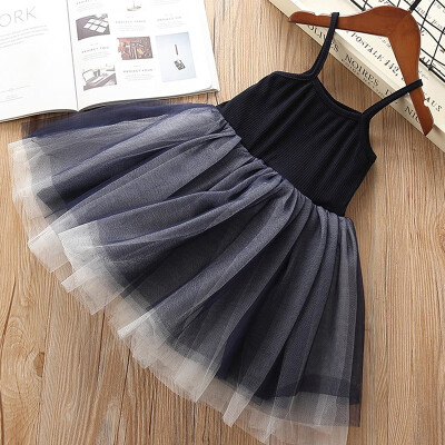 

Baby Girl Dress 2-7T Cute Princess Dresses Girls Simple Fashion Color Matching Sling Mesh Gauze Black