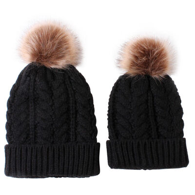 

Womens Mother Baby Matching Knitting Pom Bobble Hat Kids Winter Warm Beanie Cap