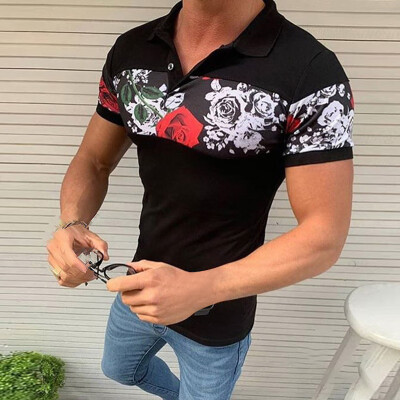 

Fashion Summer Men Hawaiian Shirts Floral Short Sleeve Lapel T-shirt Casual Top