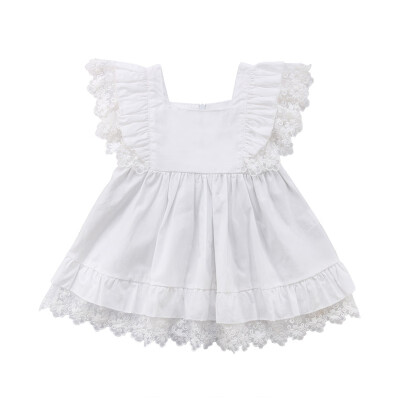 

Baby Girls Casual Summer Cotton Lace Dress Fly Sleeves Kids Solid Color Princess Dress 1-6 Years