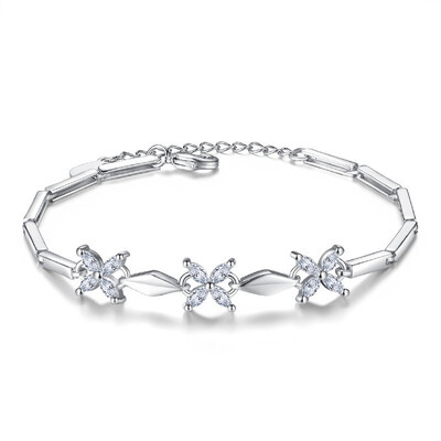 

Flower Charm Friendship Bracelets For Women Clear Cubic Zirconia Wedding Jewelry Valentines Day Gift WHG56