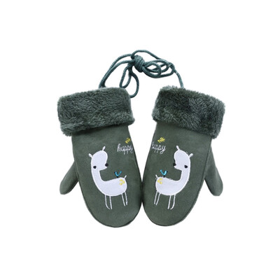 

Children Lovely Cartoon Bear Suede Leather Mittens BoysGirls Winter Plus Plush Thick Warm Print Sheep Sports Play Glove