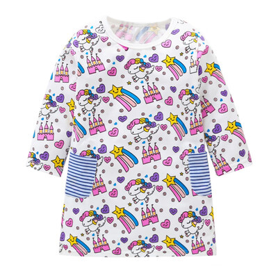 

Kids Girls Dress Long Sleeve O-Neck Lovely Cartoon Horse Print Dresses Pure Cotton Kids Girls Clothing Dress Summer