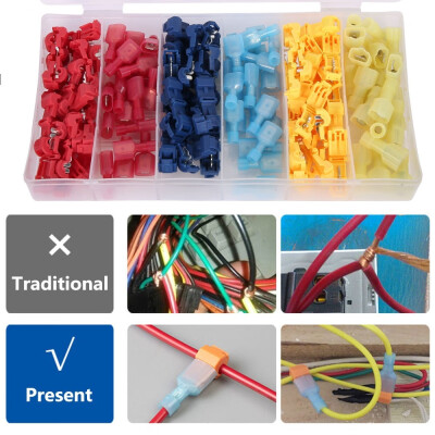 

120360 Pieces of Quick Splicing Wire Terminal T-shaped Faucet Self Peeling Nylon Full Insulation Male Quick Disconnect Kit