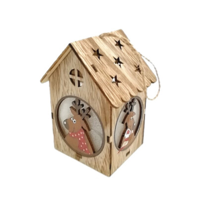 

1PC Light Chalet Christmas Wooden House Christmas Tree Pendant Shiny Wooden Snow House Christmas Decorations for Home