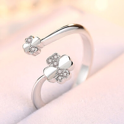 

Womens Fashion Silver Plated Rhinestone Ring Gift Flower Diamond Opening Ring