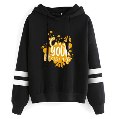 

Women Fashion Long Sleeve Hoodie Thanksgiving Count Your Blessing Letter Printed Casual Sweatshirts Pullover Tops