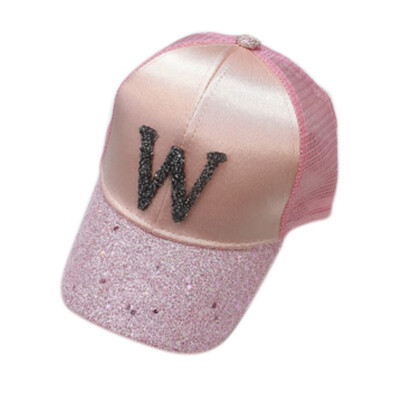 

Fashion Kids Girls Boys Letter Sequin Hip-Hop Baseball Cap Summer Flat Snapback Mesh Hat Baby Caos