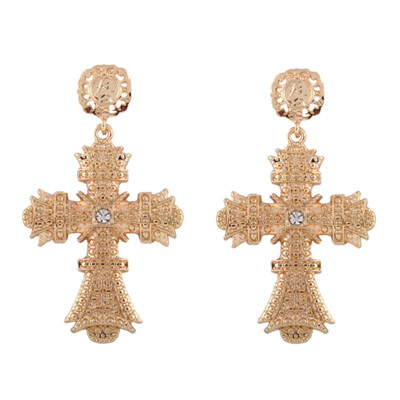 

2 Gold Color Big Metal Cross Earrings For Women Bohemia Jewelry Rhinestones Cross Dangle Earrings Pendants