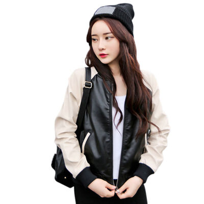 

Women Sexy Loose Wild Cardigan Jacket Leather Long Sleeve Slim Round Collar Suit