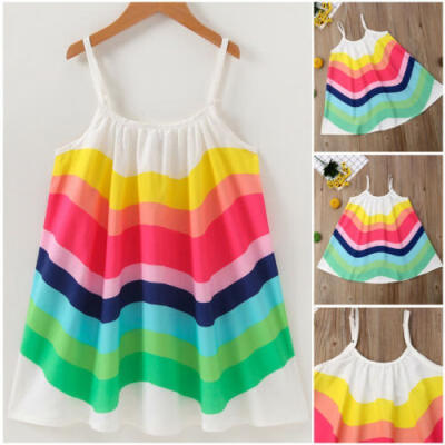 

Toddler Baby Girl Rainbow Sling Dress Kids Loose Sleeveless Summer Party Dress