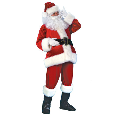 

Christmas Costume Adult Velvet Leather Santa Claus Clothes 7 Pieces Set For Height 175-185cm Men Costume Christmas Santa Claus