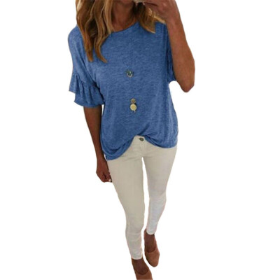 

Plus Size Summer Women Casual Solid Color Flare Short Sleeve O-Neck T-Shirt Top