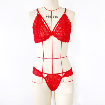 

Lingerie Sexy Lace Christmas Bra Set Three-Point Bra Set For Women Plus Size Lace Christmas Bra Panties Set Red 3XL