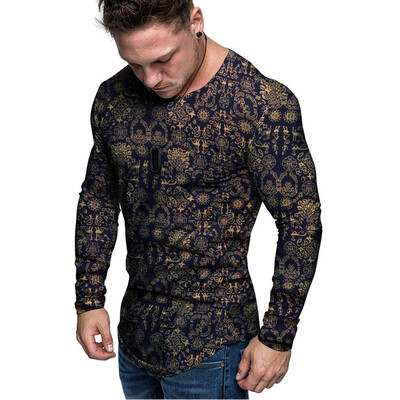 

Toponeto Mens Fashion Casual Print Round Neck Imitation Cotton And Linen Top
