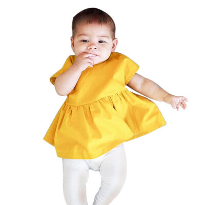 

2017 Newborn Cute Mini Baby Girl Dress vestidos Bow Solid Sleeveless Baby Girls christening dress