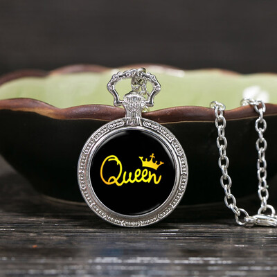

King Queen Pendant Time Necklace Charm Time Sweater Necklace Valentine Gift