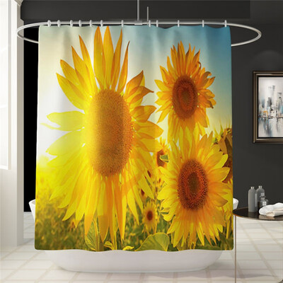 

New Bathroom Shower Curtain Sunflowers Durable Waterproof Fabric Bathroom Curtain