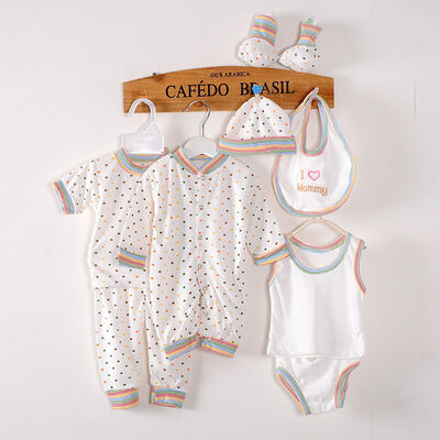 

Newborn Baby Clothing 8pcs Set Boys Girls Cotton Polka Dot Clothes For 0-3M 4 Colors