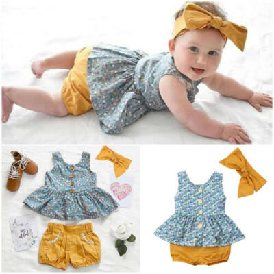 

3PCS Newborn Baby Girl Clothes Floral T-shirt Tops DressBottom Pants Outfit Set