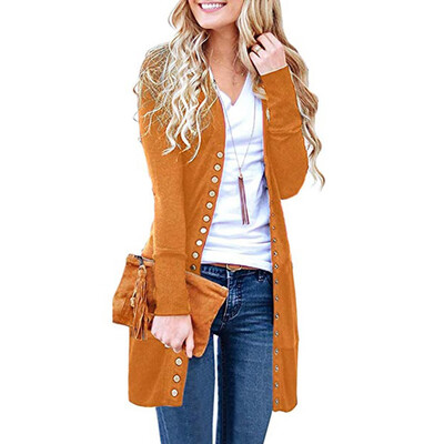 

Toponeto Womens Long Sleeve Snap Button Down Solid Knit Ribbed Neckline Cardigans Coat